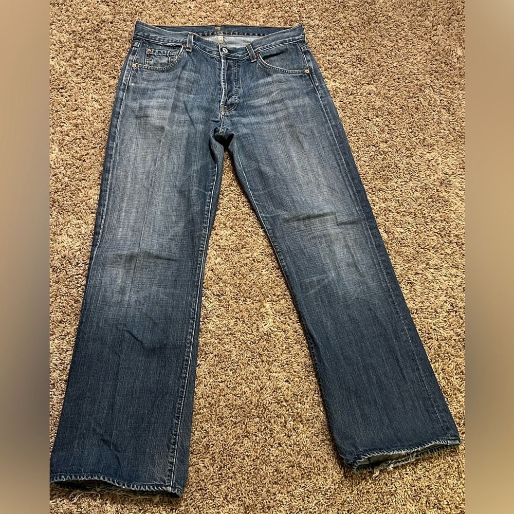 7 For All Mankind Women's Extra Long Relaxed Blue Jeans